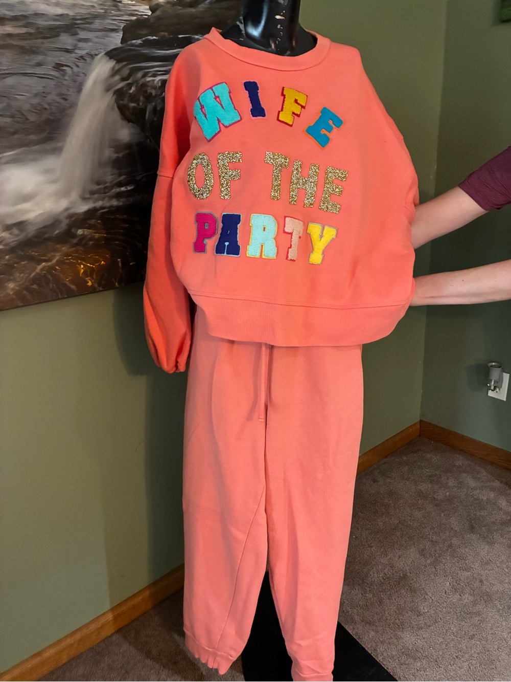 Judith March Coral Track Sweatshirt & Joggers Set with Multicolor Letters - Picture 2 of 5